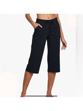 Baleaf Womens Athletic Capri Pants - Elastic Waist Pockets Black Comfortable Fit